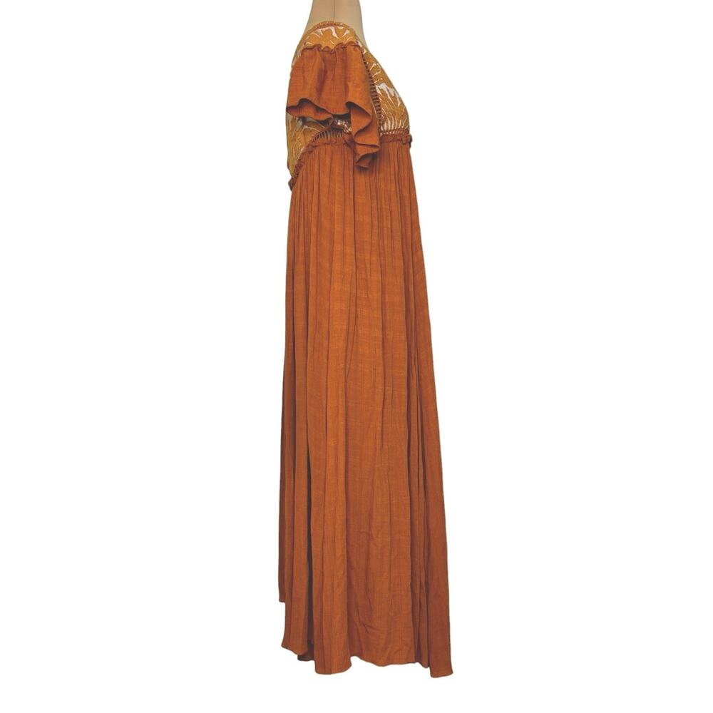 FREE PEOPLE Vintage Charm Relaxed Fit Flowy Embroidered Ruffled Midi Dress Sz XS - Picture 7 of 15